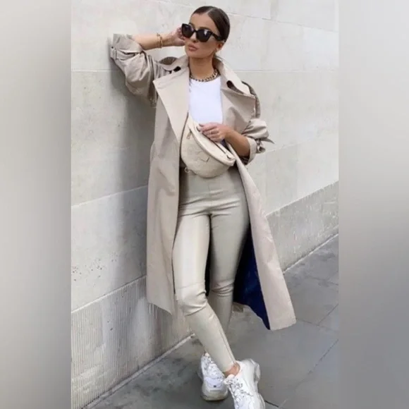 Zara Cream Faux Leather Pants - Picture 2 of 8